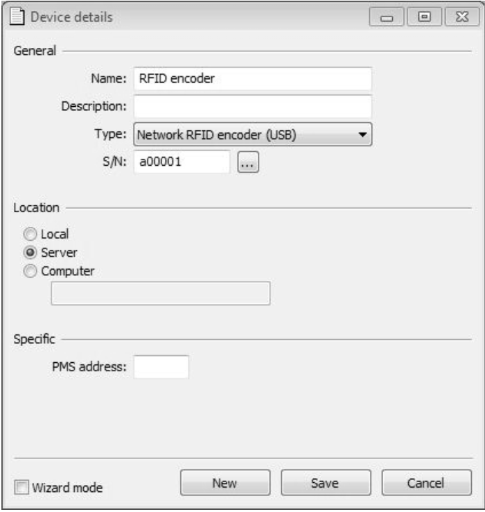 Specify the details for the new card encoder device.